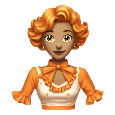 Realistic orange cut out crop top blouse. Ruffles. Isolated. Fancy sash sticker