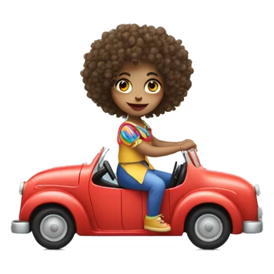 girl with curly hair that is dressed a a clown driving car sticker
