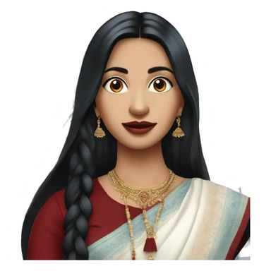 Beautiful female, long black hair, wearing indian dark red saari, Background with buildings, white skin, pampadour cut with fade, Blue color background sticker