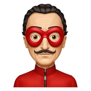 Faites-moi un masque de Salvador Dali d'une manière réaliste, la même série que La Casa de Bapel, et faites-le paraître comme s'il portait du rouge sticker