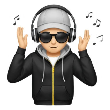 a hoodie with sunglasses and headphones with dancing motion lines sticker