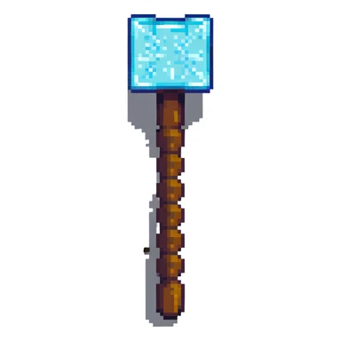 ultra-blocky minimal pixel art Minecraft pickaxe with few large square pixels sticker