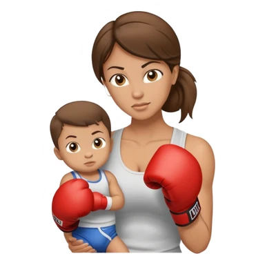 Light brunette fit mom boxing with baby boy sticker