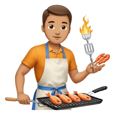 man grilling seafood on a sizzling grill sticker