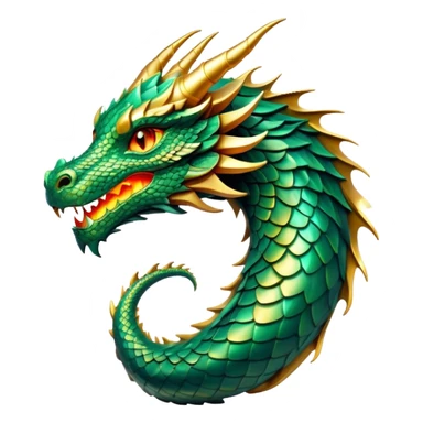 cinematic-noble-dragon-portrait-emoji,-poised-and-majestic,-with-a-sinuous,-elongated-body-covered-in-intricately-detailed,-shimmering-scales-in-hues-of-emerald-and-gold,-and-piercing,-fiery-eyes-that-reflect-ancient-wisdom; Breathing fire sticker