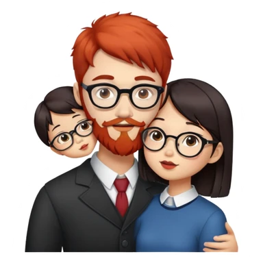 red bearded man in glasses kisses whis asian girl with dark hair and pageboy haircut sticker