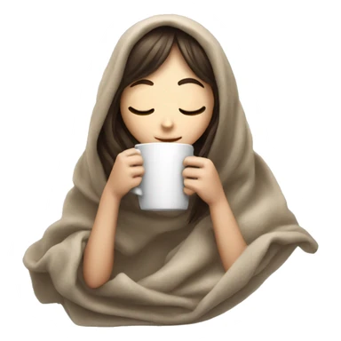 White brunette girl with bangs inside a blanket sipping coffee eyes closed sticker