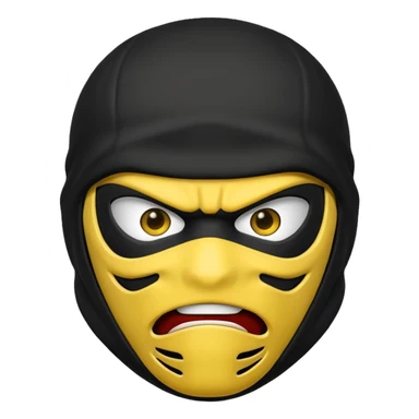 angry ninja face emoji with black ninja mask, no visible skin, classic emoji yellow face sticker