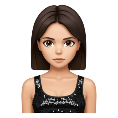 Victoria Beckham with dark brown hair, black sequin crop top sticker