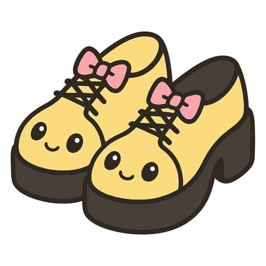 Make the shoes pastel yellow with black and pink accents, kawaii style, no socks, no hearts, transparent background sticker