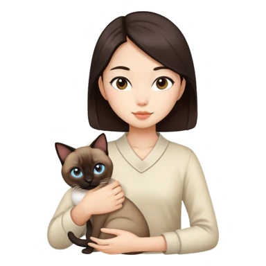 Dark brown haired Asian girl with a Siamese cat sticker
