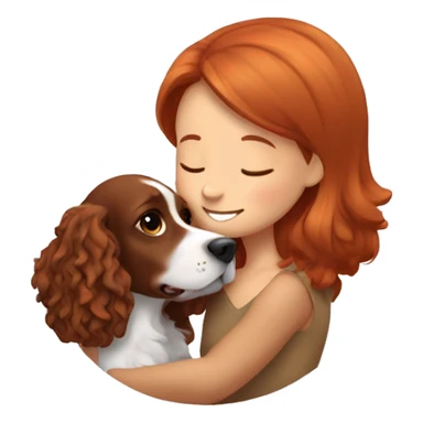 A very cute girl with red hair cuddling a happy brown-bright happy Cocker Spaniel that is only one color sticker