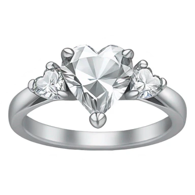 Heart shaped diamond with tear drop diamonds on the side in white gold ring sticker
