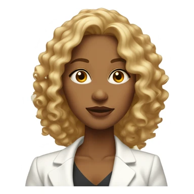 Woman with caramel skin and shoulder length blonde curly hair wearing a white blazer sticker