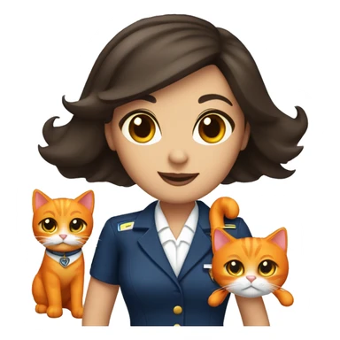 Dark hair brown eyed flight attendant with an all orange cat sticker