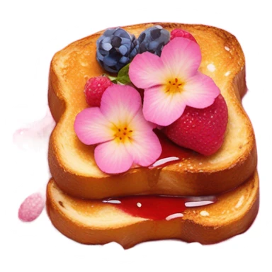 French Toast with pink syrup garnished with flowers and fruit on a pink glitter plate sticker