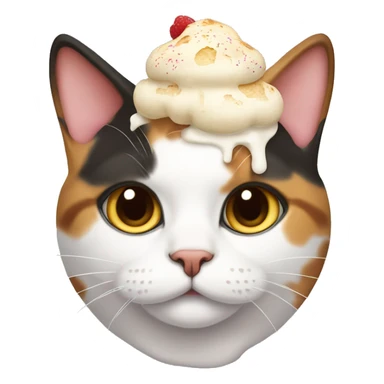 fat calico cat with icecream on their head  sticker