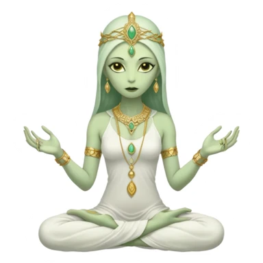 a Reptilian alien woman,in meditation, white dress like a priestess sticker