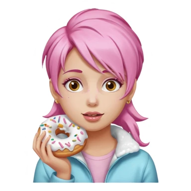 fat girl with pink hair eating donuts sticker