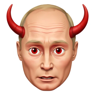 face of Vladimir Putin as a devil with red skin, horns, mischievous expression sticker