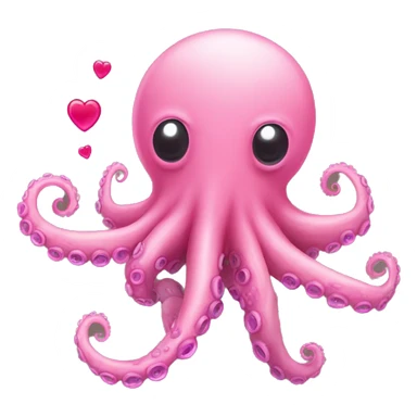 round pink octopus blowing a kiss with its tentacle and with a heart coming out the kiss sticker
