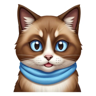 Cinematic Comical Brown Mantle Snowshoe Cat Portrait Emoji, Head tilted dramatically with an exaggeratedly shocked or offended expression, deep brown fur flowing like a mantle over its back, paired with crisp white paws, chest, and a signature white facial mask, piercing icy-blue eyes widened in disbelief, Simplified yet hilariously expressive features, highly detailed, glowing with a slightly sassy glow, high shine, dramatic yet playful, stylized with an air of attitude, bright and endearing, soft glowing outline, capturing the essence of a sassy and over-the-top feline, so meme-worthy it feels like it could side-eye its way into internet fame instantly! sticker