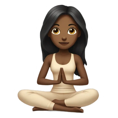 Meditating long black hair girl with black yoga set medium toned skin complexion  sticker