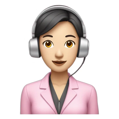 asian woman Employee with white skin and headphone and microphone who is wearing pink office clothes sticker