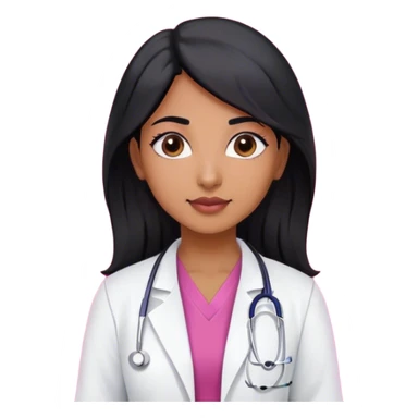 A indian female doctor with black hair wearing white lab coat over dark pink scrubs  sticker