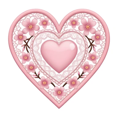 heart with sakura and lace border sticker