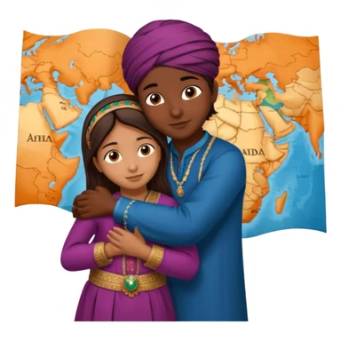 An Afghan girl and Indian boy who are in long distance relationship hug each other from distance.  Afghan girl from on Afghanistan map and boy on India map, they hug each other from this distance. sticker