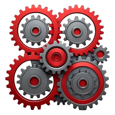 A 3D mechanical generator icon with interconnected gears, modern industrial style, red and gray color scheme, featuring:
- Multiple spinning gears in metallic gray
- Glowing red energy core in the center
- Subtle red light emissions between the gears
- Clean, technical aesthetic
- Smooth metallic textures
- Minimal shadows for depth
- Some gears slightly exposed outside the main frame
--ar 1:1
--style raw
--v 5.2
--no text
--c 15
--q 2 sticker