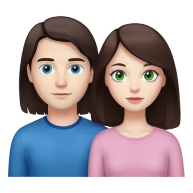 pink polaroid photo of a couple thats white with long brunette hair blue eyes and a white guy with short brunette hair and green eyes sticker