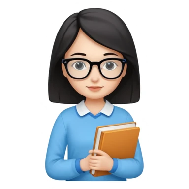 cute girl, glass, smart, Sky-blue colored clothing,
holding a book in one arm and a pen in the other hand.Holding a pen in the right hand as if teaching.Wearing black glasses, with a smart and bright-looking face. sticker