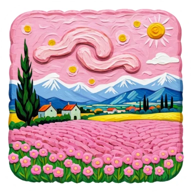 van gogh style pink SPAM  meat flowers landscape sticker