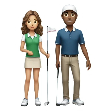 Tall, brown haired man, golfing with a short, long haired girl sticker