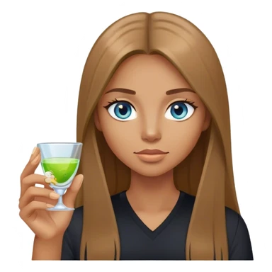 tan woman, black shirt, long light brown straight hair, grey blue eyes, holding a shot with lime sticker