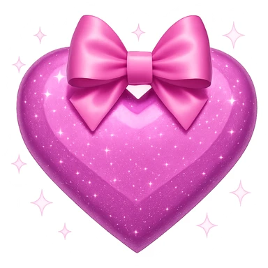 Add sparkles around the pink glittery heart with a pink bow, keeping the original style and transparent background. sticker