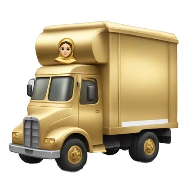 Side view of 1976 very very long mail delivery truck shaped like Princess Leia in gold outfit shaped sticker