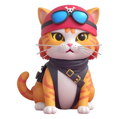 Skibidi cat pirate with a helmet and eye patch in a war zone sticker