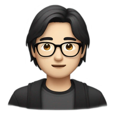 Heavy bespectacled Asian Man with black neck length hair with a black and white cat sticker