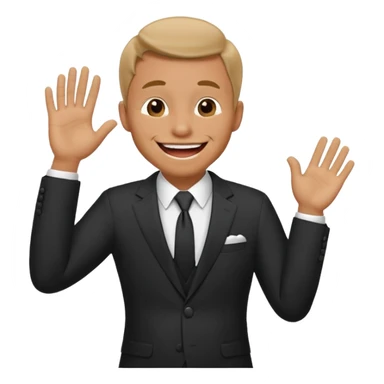a man in a formal suit laughs, covers his mouth with his hand sticker
