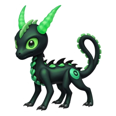 Horned Evil Cool Handsome Badass Edgy Obsidian-black and neon-glowing-green skeletal Meloetta-Salandit-Gorebyss-Zygarde-Pokémon-Fakémon-creature-fusion-hybrid sticker