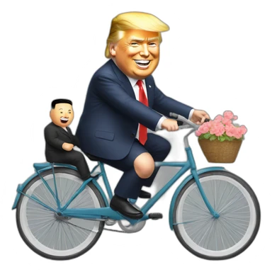 Smiling Trump,kim jong un, riding bicycle together sticker
