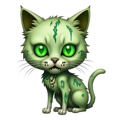 zombie cat with decaying fur, glowing eyes, and exposed bones sticker