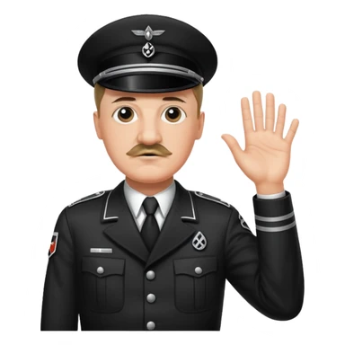 Hitler raising one hand straight out like a Sieg Hail salute in Black SS uniform. The arm must be straight out with no bend in the elbow sticker