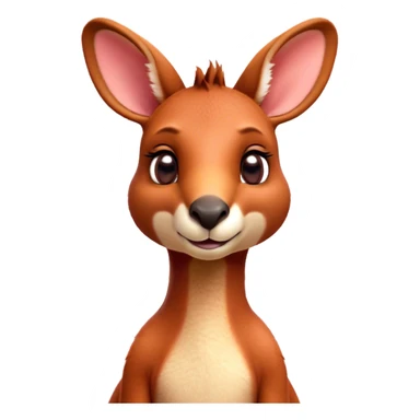 Cinematic Cute Adult Red Kangaroo Portrait Emoji, Head tilted playfully and inquisitively, showcasing a charming, robust build with soft reddish fur and a uniquely red kangaroo-like head featuring a gentle, elongated snout and rounded ears, with large, sparkling eyes full of wonder, Simplified yet irresistibly adorable features, highly detailed, glowing with a warm, friendly glow, high shine, affectionate and lively, stylized with a touch of outback whimsy, soft glowing outline, capturing the essence of a mischievous yet loving kangaroo that seems as if it could hop out of the screen into your arms! sticker