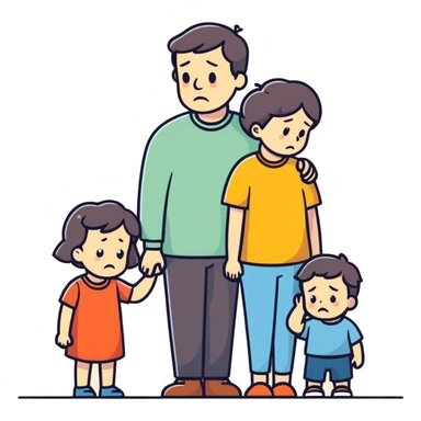 Group of father mother little boy and toddler girl very sad sticker