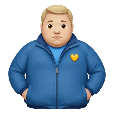 fat man wearing blue jacket standing foot sticker