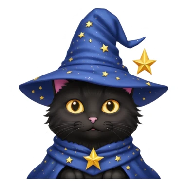 black wizard cat with a pointy starry wizard hat sticker